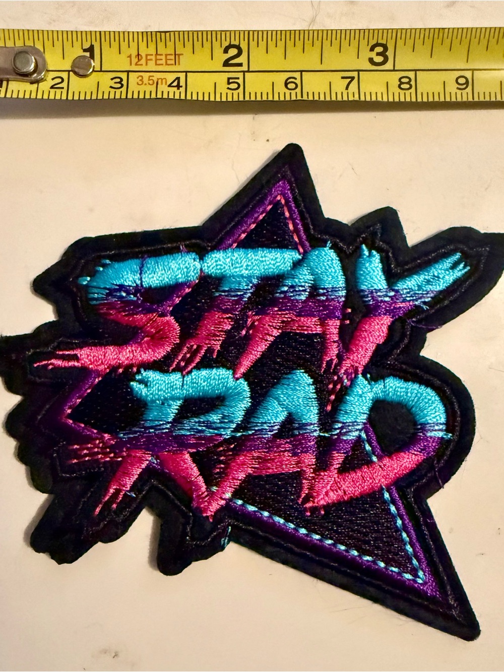 Retro Star Embroidered Patch in Cyan and Magenta